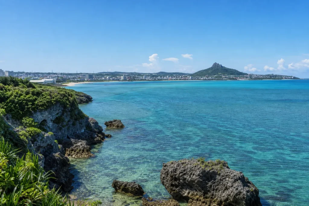 沖縄の海と街並み